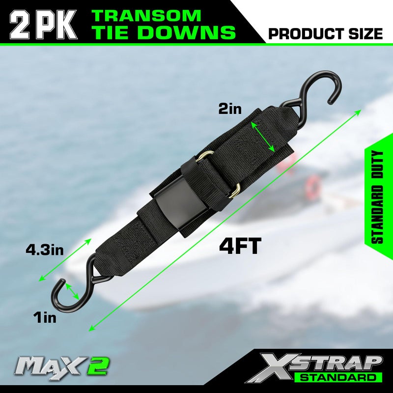 XSTRAP STANDARD Marine Boat Trailer 2" x 4' Trailer Transom Tie-Down Straps, 2PK - Image 3